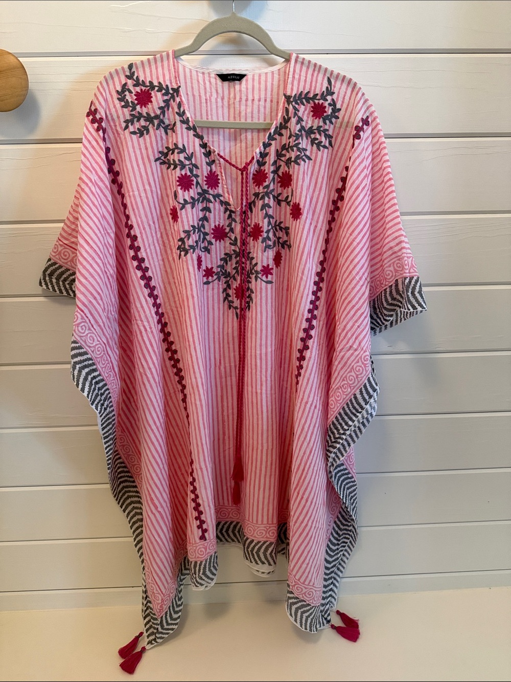 Azulu Embroidered Pink Striped Women’s Coverup Top
